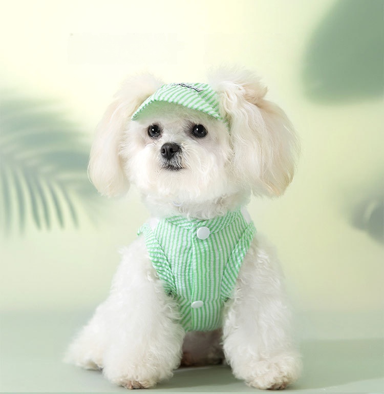 Pet Striped Summer Medical Uniform Recovery Suit with Matching Cap